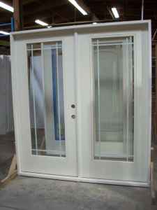 Facroy Direct Doors FIBERGLASS PAIR WITH 9 LITE MARGINAL INTERNAL WHITE GRID