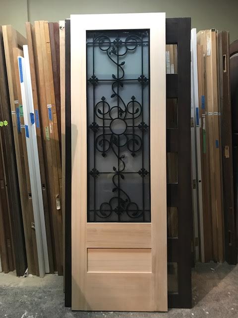 Facroy Direct Doors EXT SOLID HEMLOCK VG 1 PANEL SHAKER 34 TOP LITE WROUGHT IRON