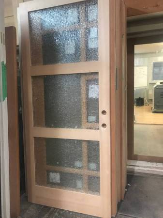 Facroy Direct Doors EXTERIOR SOLID CHUNK OF FIR TREE 3 LITE SHAKER WITH ROOFTOP GLASS