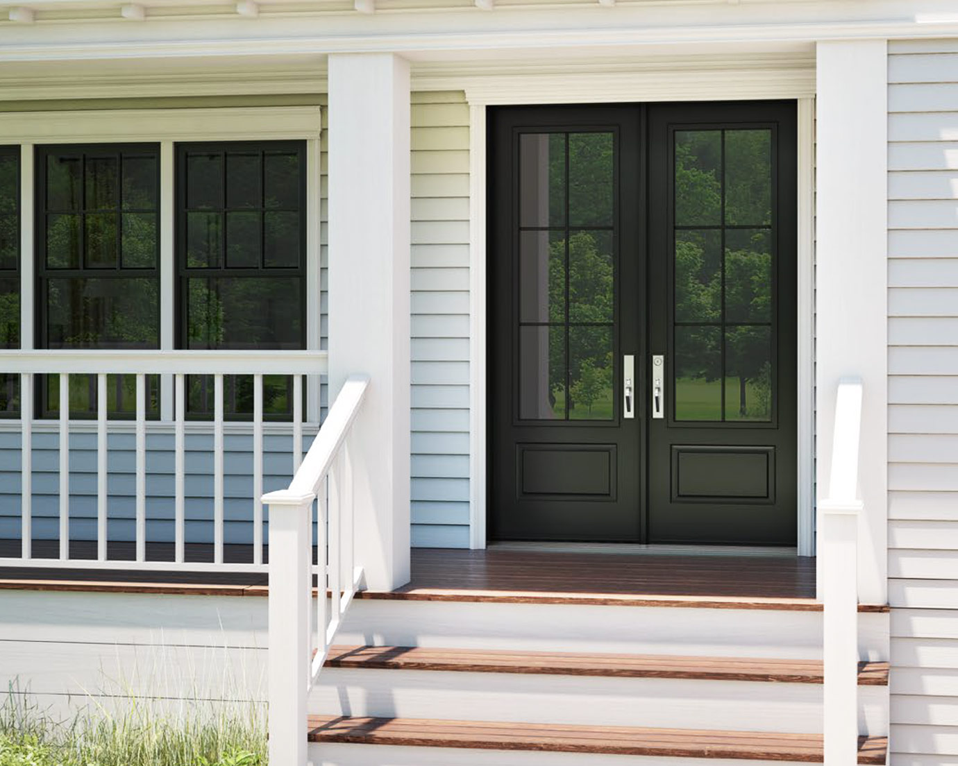 Facroy Direct Doors EXTERIOR FIBERGLASS PAINT GRADE 1  PANEL RAISED PANEL 3/4 6 LITE SIMULATED DIVIDED LITE PAIR