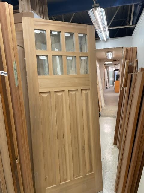 Facroy Direct Doors EXTERIOR SOLID HEMLOCK 4 PANEL RAISED PANEL 8 LITE SHAKER TOP